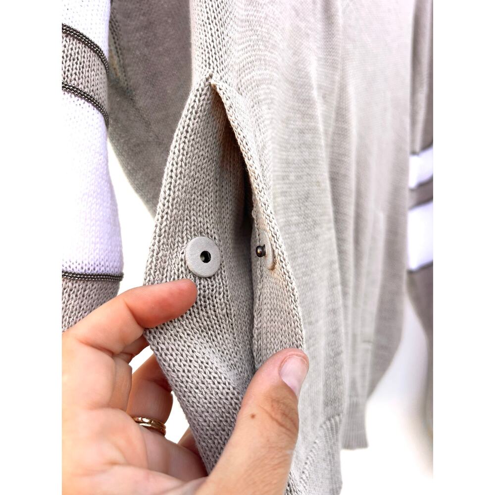 Brunello Cucinelli Cotton Knit Cardigan Sporty Preppy Stripes Small Gray - Picture 5 of 11